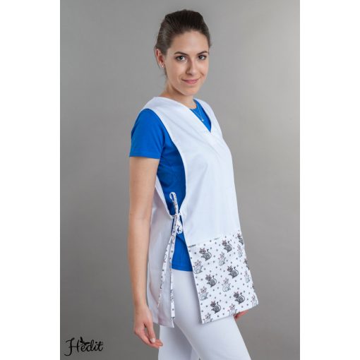 Cicás lapköpeny, oldalt megkötős köpeny óvodai dolgozóknak