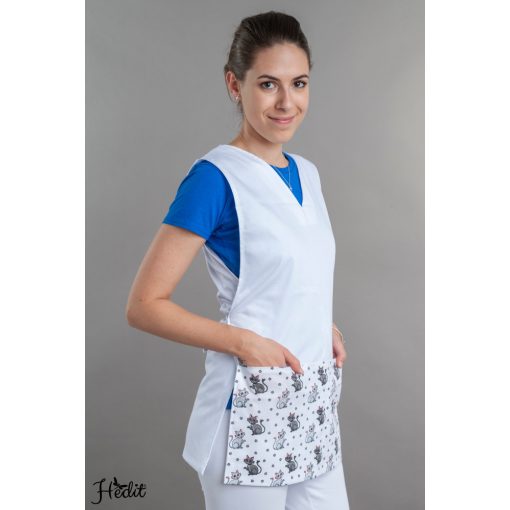 Cicás lapköpeny, oldalt megkötős köpeny óvodai dolgozóknak