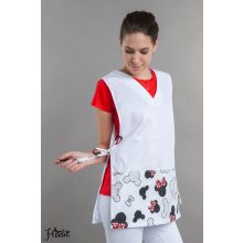 Piros masnis lapköpeny, oldalt megkötős köpeny óvodai dolgozóknak