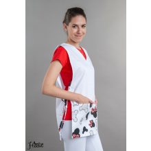 Piros masnis lapköpeny, oldalt megkötős köpeny óvodai dolgozóknak