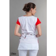 Piros masnis lapköpeny, oldalt megkötős köpeny óvodai dolgozóknak