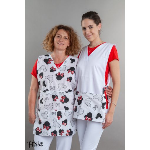 Piros masnis lapköpeny, oldalt megkötős köpeny óvodai dolgozóknak