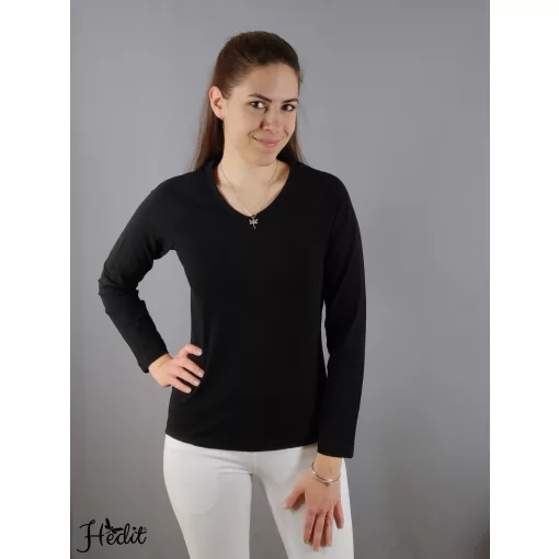 V-nyakú, hosszúujjú női felső - fekete
