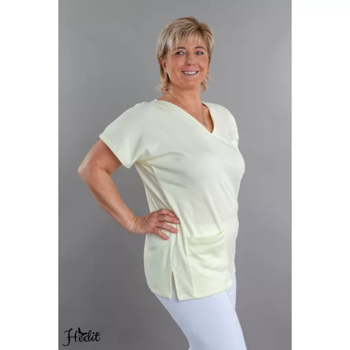 Halványsárga pamut felső, női tunika munkaruha egészségügyi és óvodai dolgozóknak