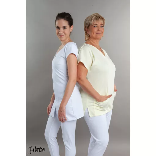 Halványsárga pamut felső, női tunika munkaruha egészségügyi és óvodai dolgozóknak